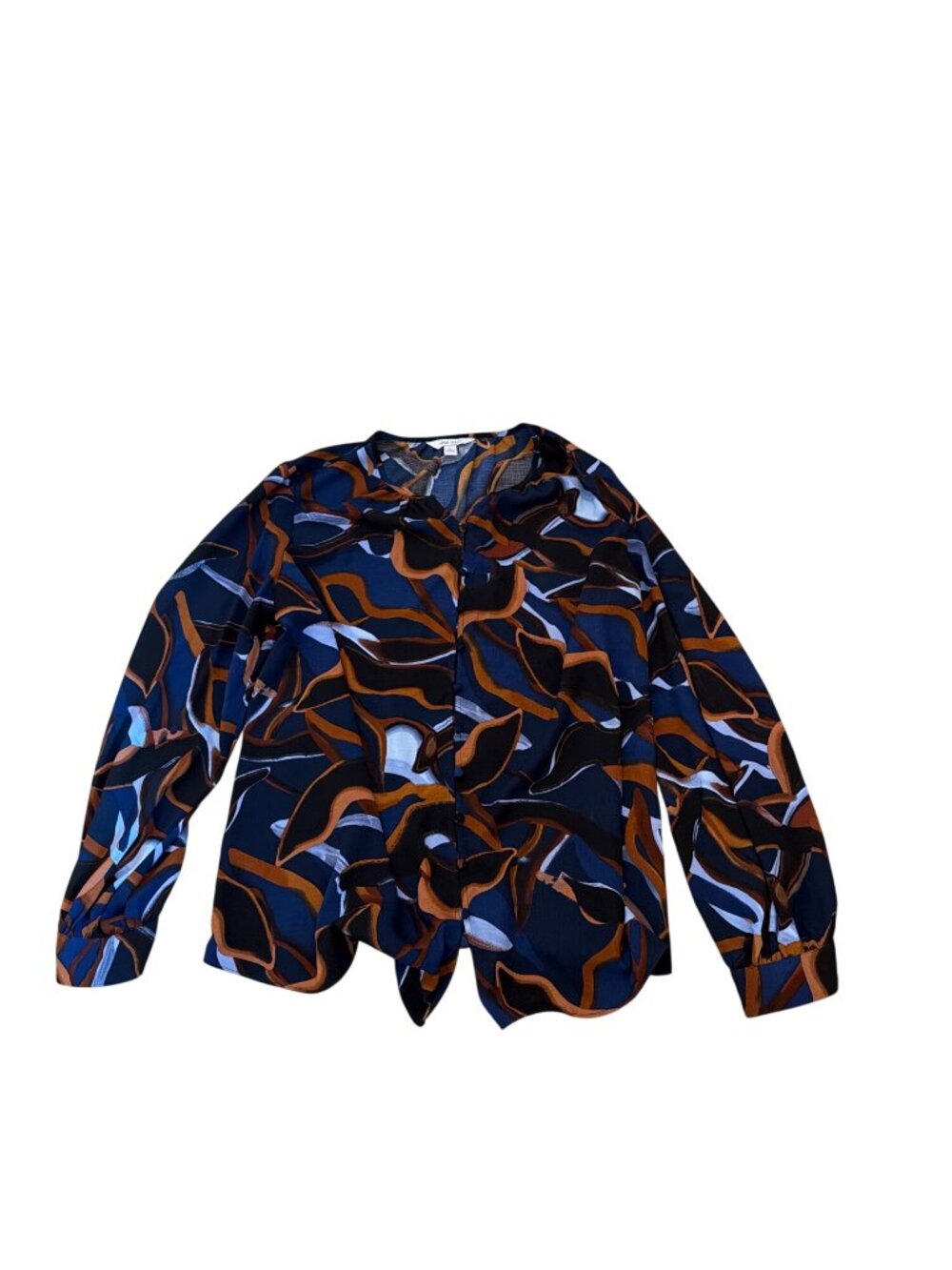Nine West Blouse L Womens Abstract Art Print Long Sleeve Button Goblin Core